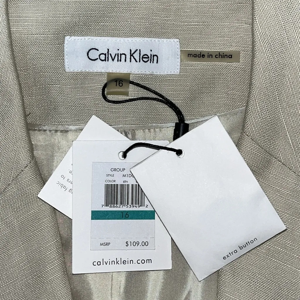 Calvin Klein NWT Size 16 Stone Tan Notch Collar Linen Blend Blazer Jacket - Image 4