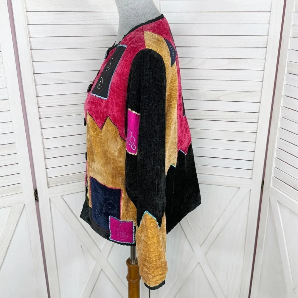 Pushpa Vintage 90s Velour Patchwork Tapestry Embroidered Jacket Medium Pink - Image 2