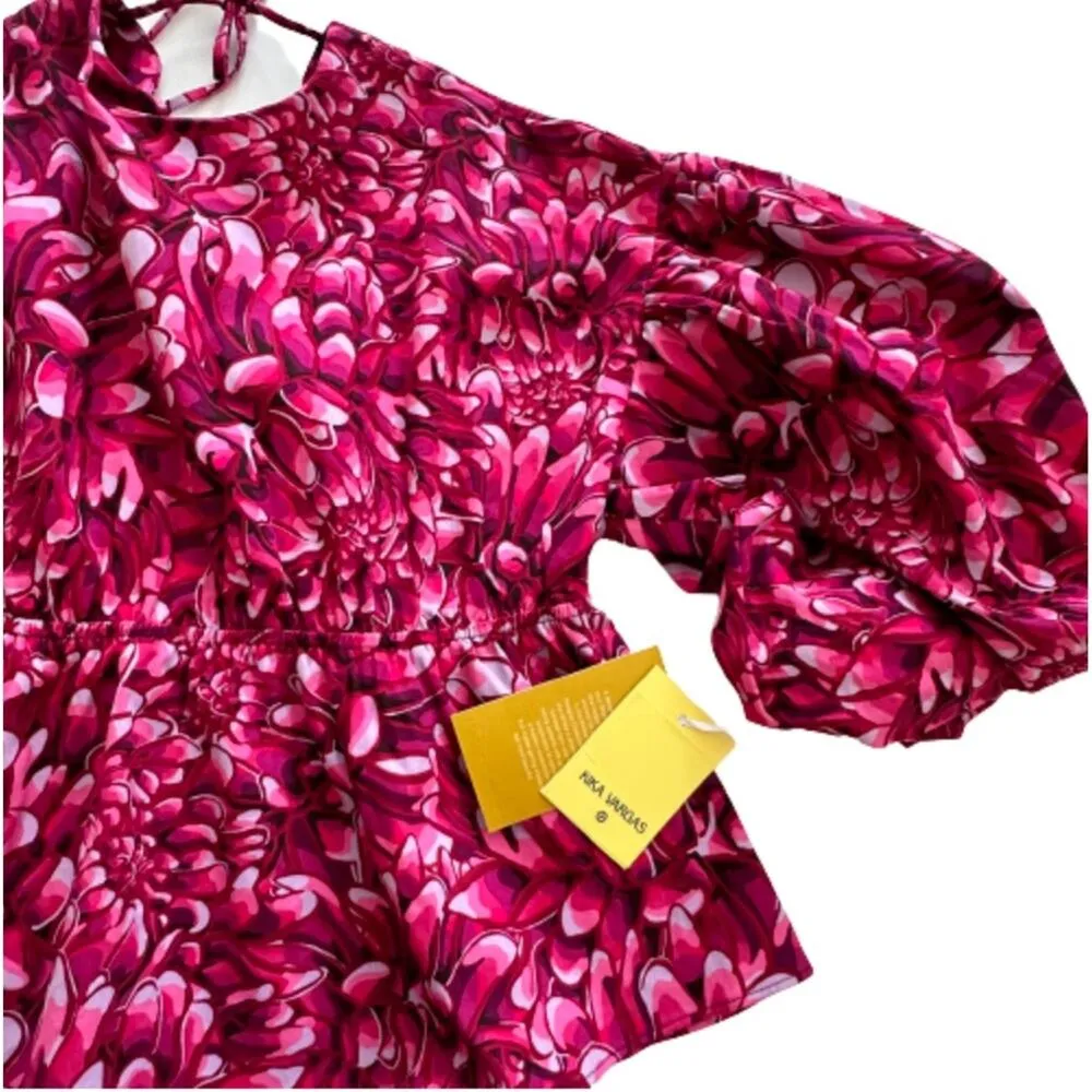Kika Vargas X Target Blouse Top Pink Floral Mum Extreme Puff Sleeve Scallop L Size L - Image 8