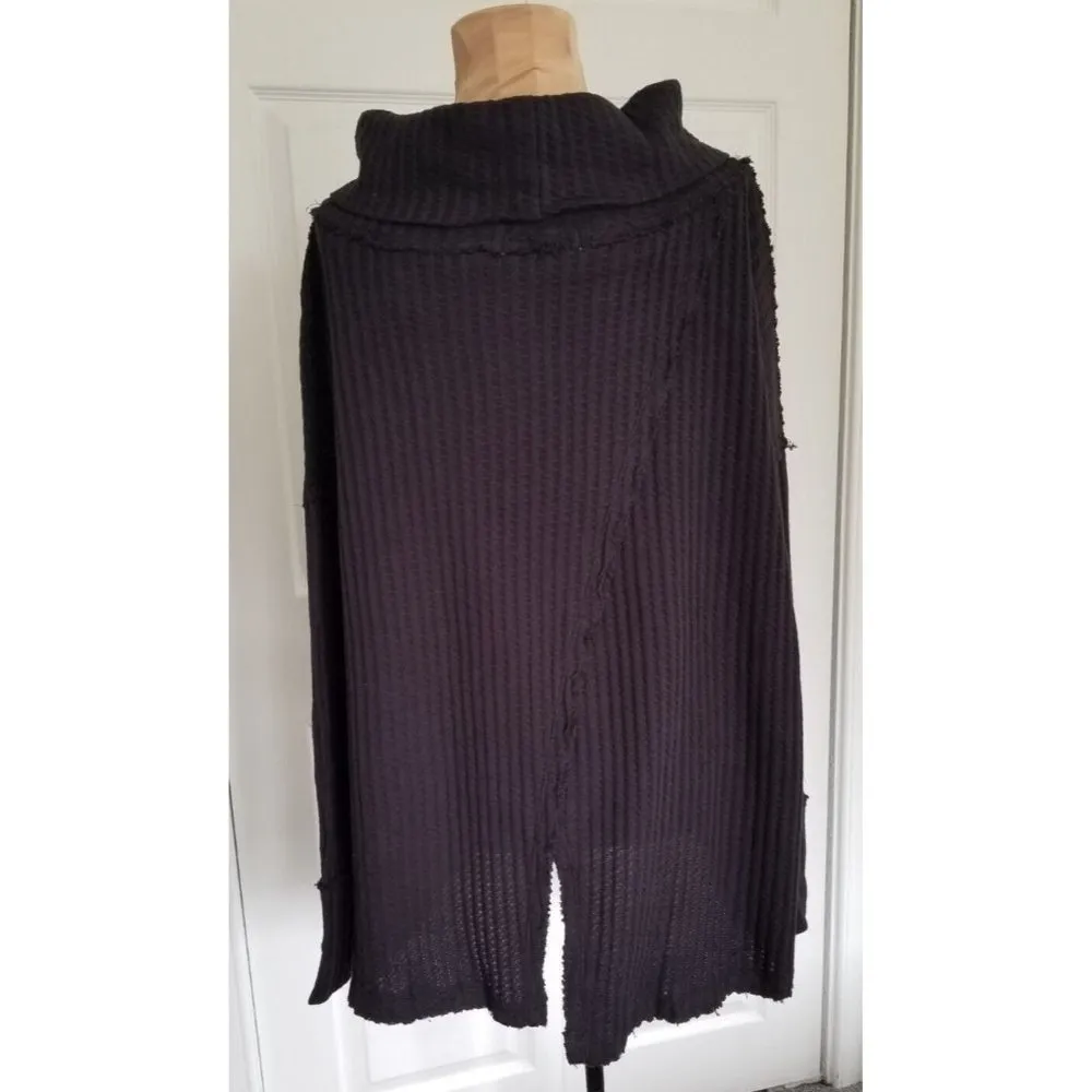 Free People Juicy Long Sleeve Black Waffle Knit Cowl Neck Size XS - Image 4