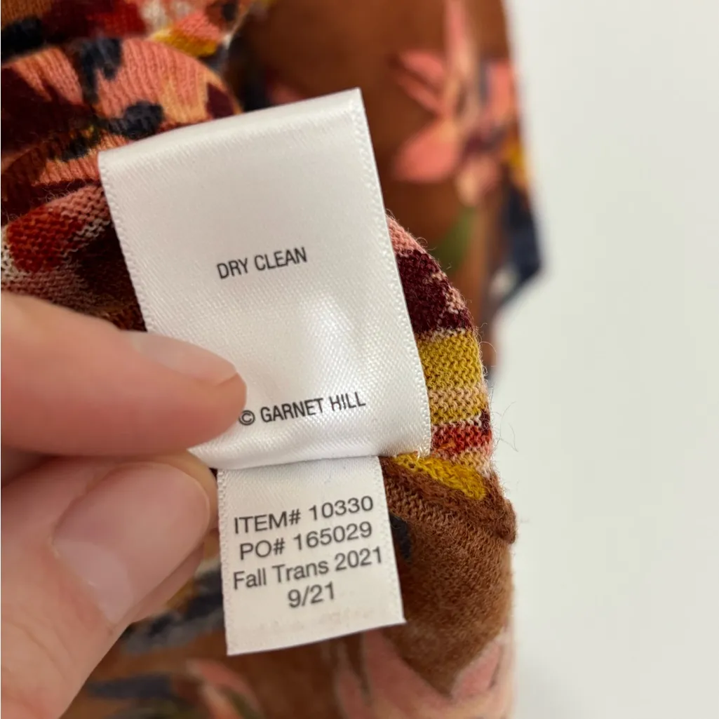 Garnet Hill Signature Merino Cardigan in Burnt Orange Floral - Size M - Image 5