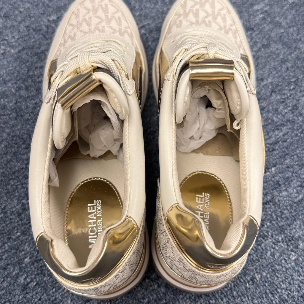 Michael Kors Maddy Trainer Mini MK Logo Vanilla Brown Gold Shoes Sneakers Size 7 - Image 9