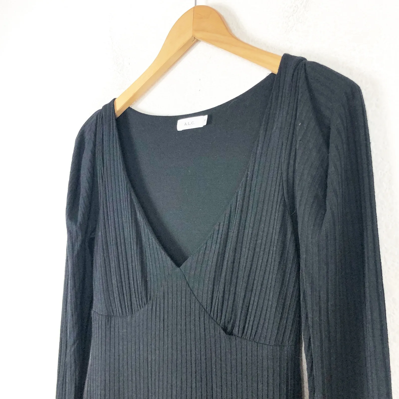 A.L.C. Dafne Midi Dress Size XS Black Ribbed Puff Knit Bodycon Quiet Luxury Emo - Image 7