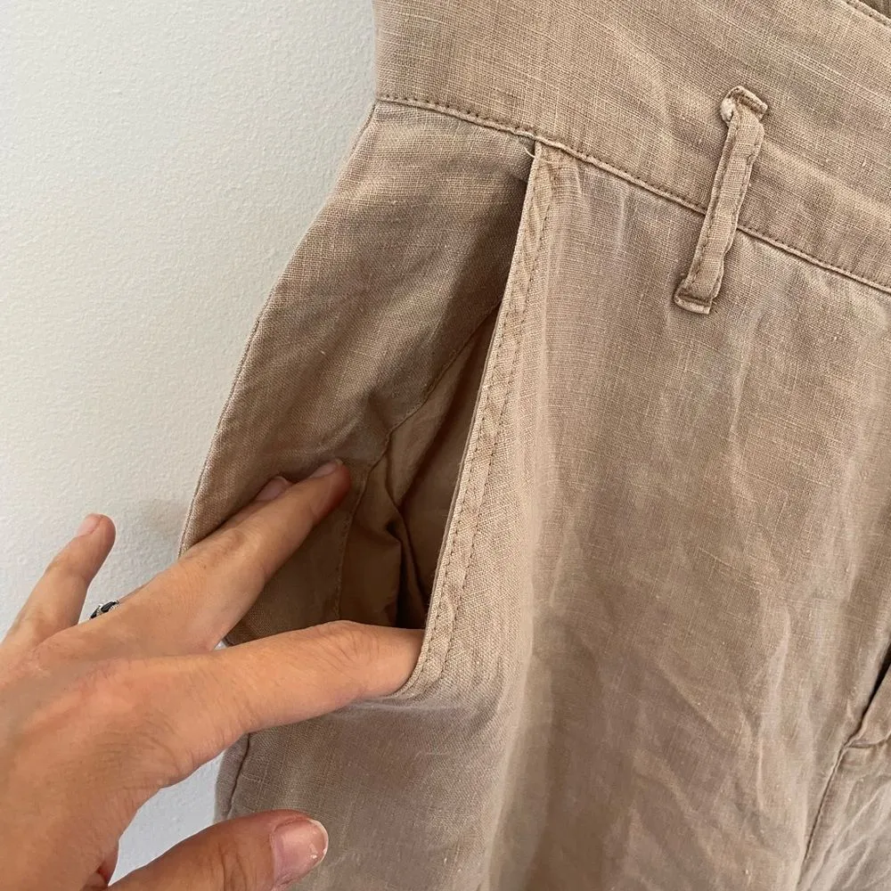 Nicole Miller New York cream 100% linen wide leg cropped pants size 4 - Image 3