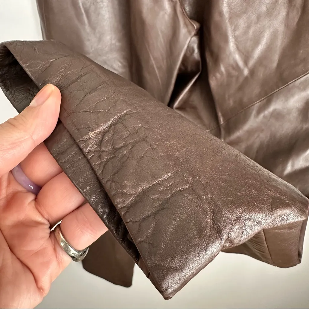 Vintage Madeline 100% Leather Brown Triple Pleated High Waist Trouser Size 4 US - Image 14