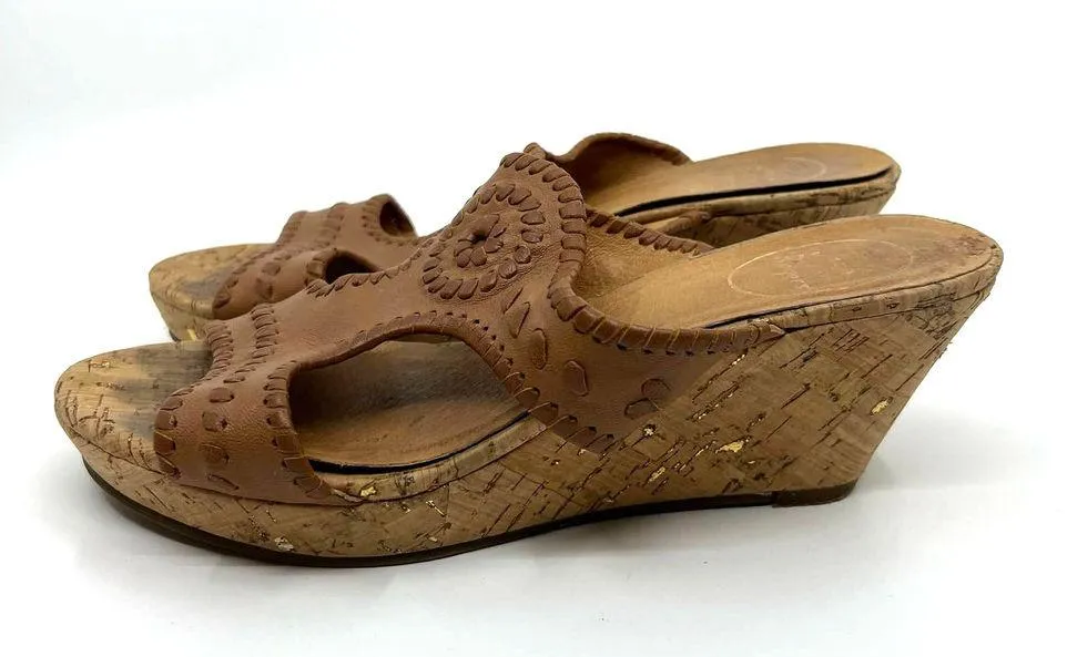 Jack Rogers Brown Leather Cork Wedge Sandals Women's 9 US - Image 2