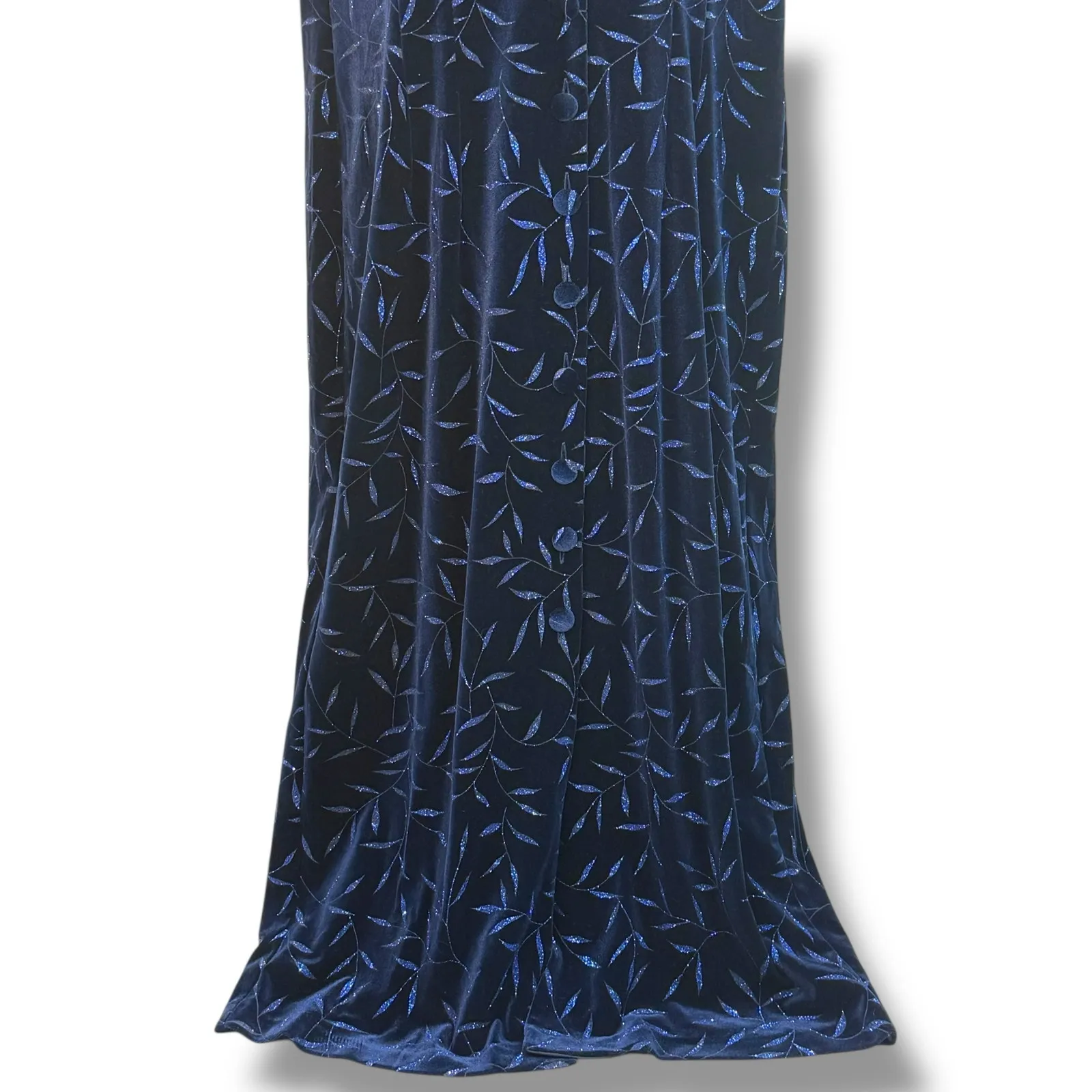 Another Thyme Blue Velvet Maxi Dress Glitter Leaf Pattern Vintage 18 Large 8 - Image 5