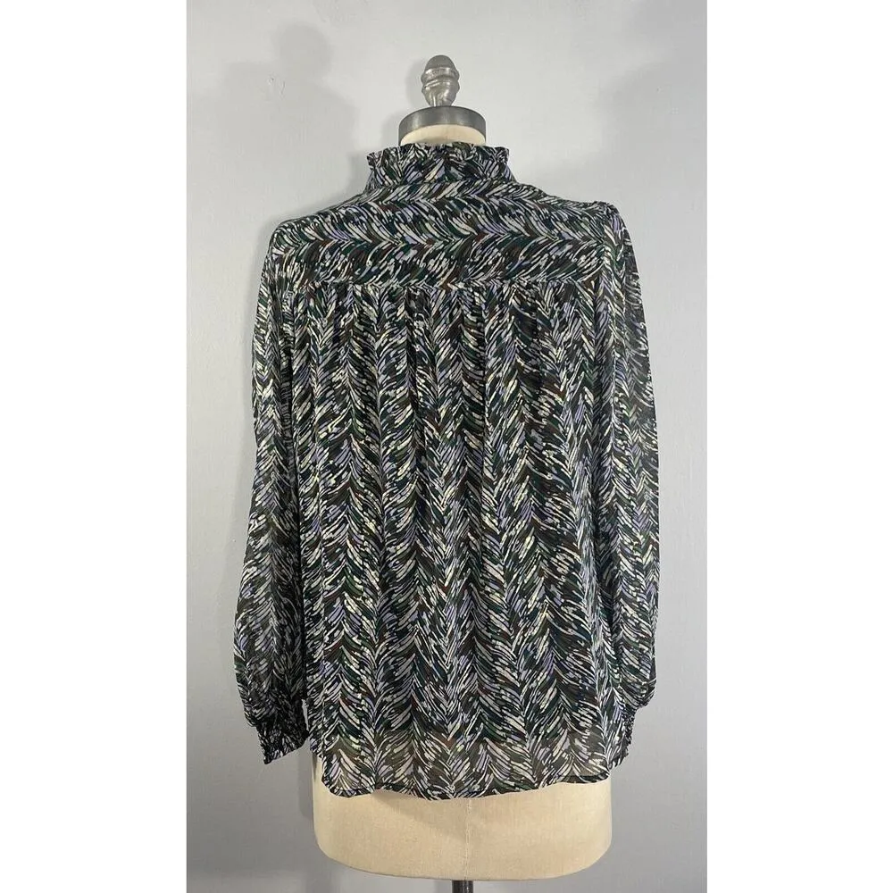 Ophelia Roe Womens S Blouse Keyhole Tie Ruffled Neck Long Sleeves Multicolor Top - Image 5