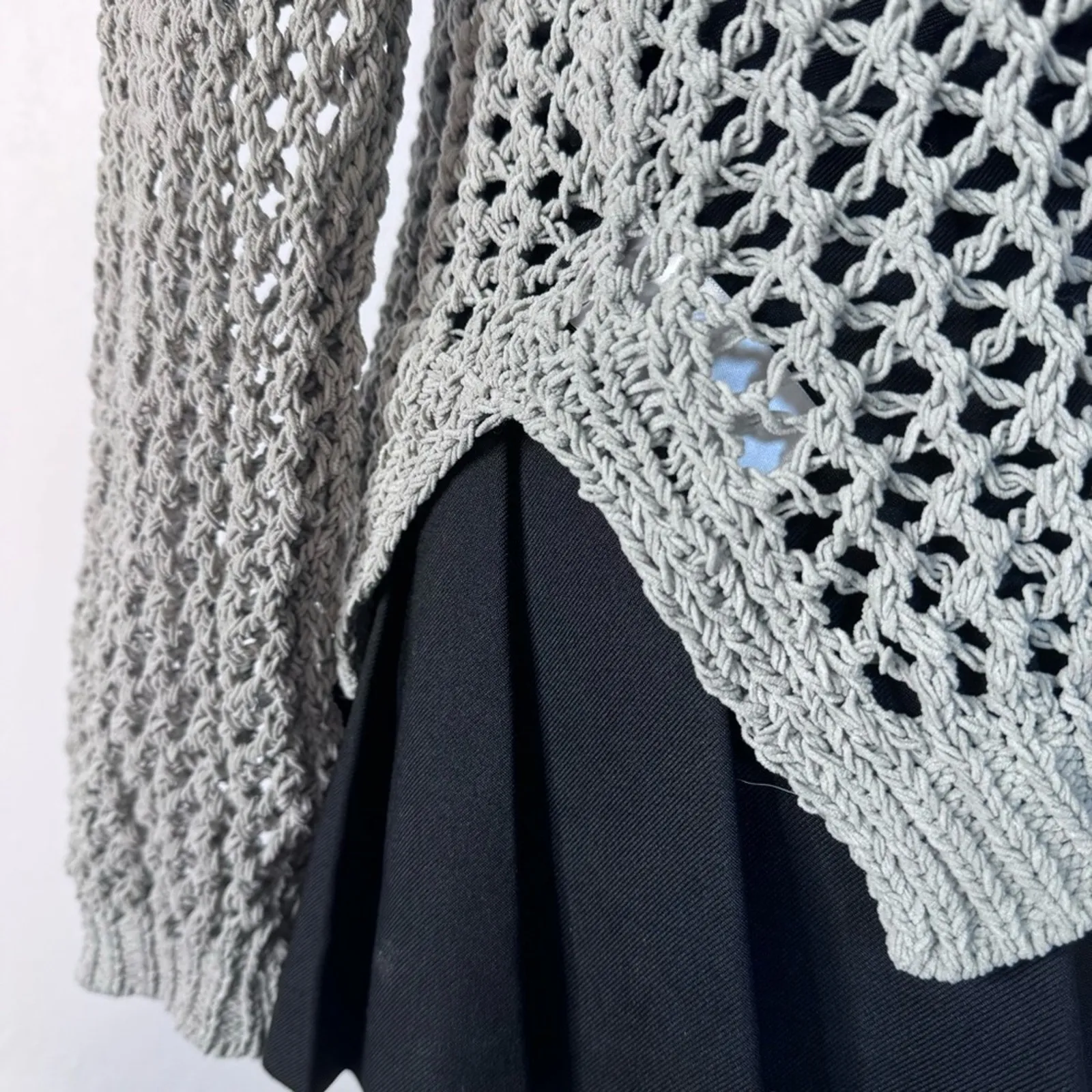 Nicole Miller Open Knit Hooded Sweater Fairycore Fairy Grunge Size Small Beach - Image 6