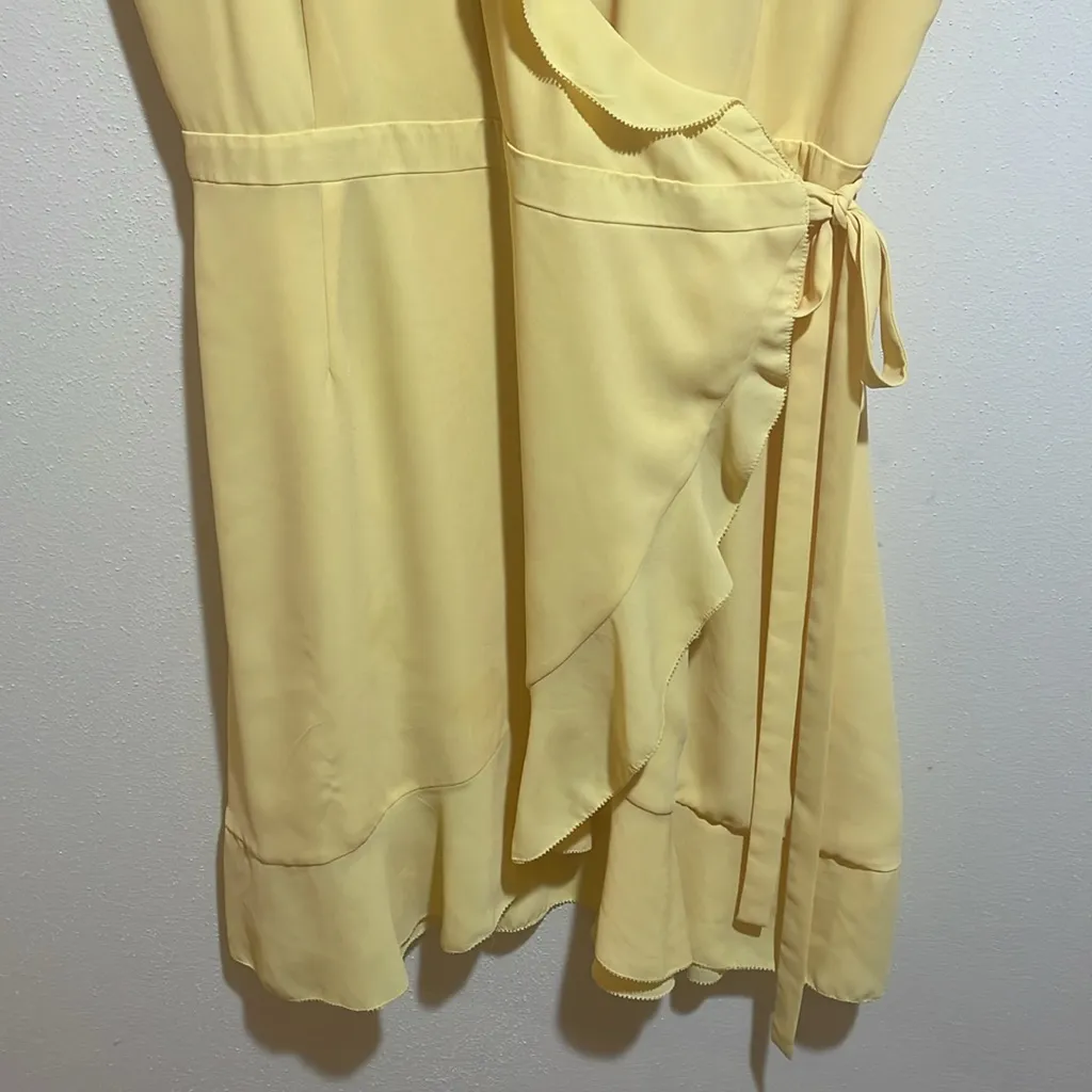 Sunday Best Aritzia Savoy Yellow Ruffle V-Neck Wrap Mini Dress Short Sleeve 10 - Image 9