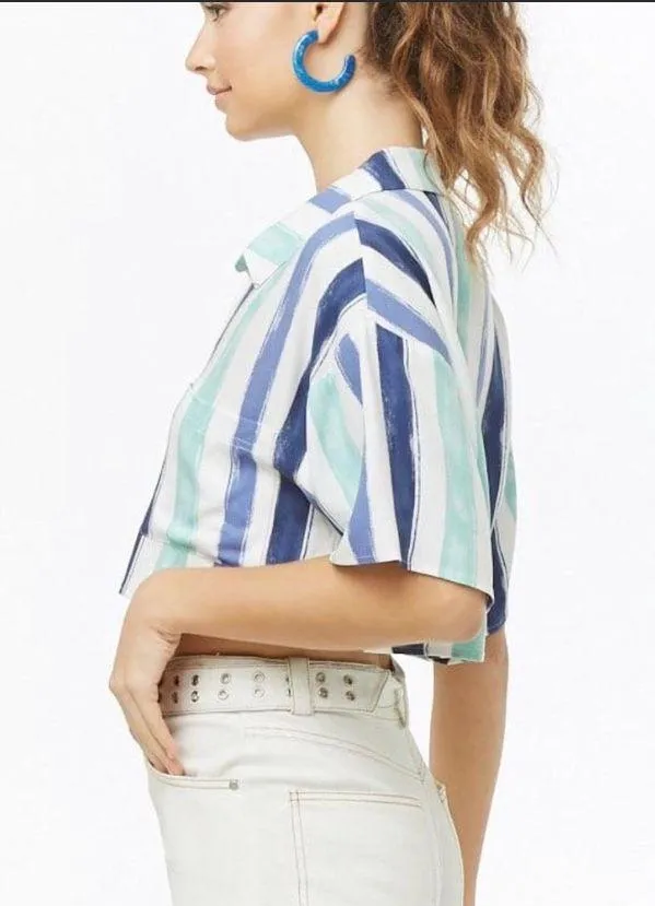 Forever 21 Striped Button Up Crop Top - Image 2