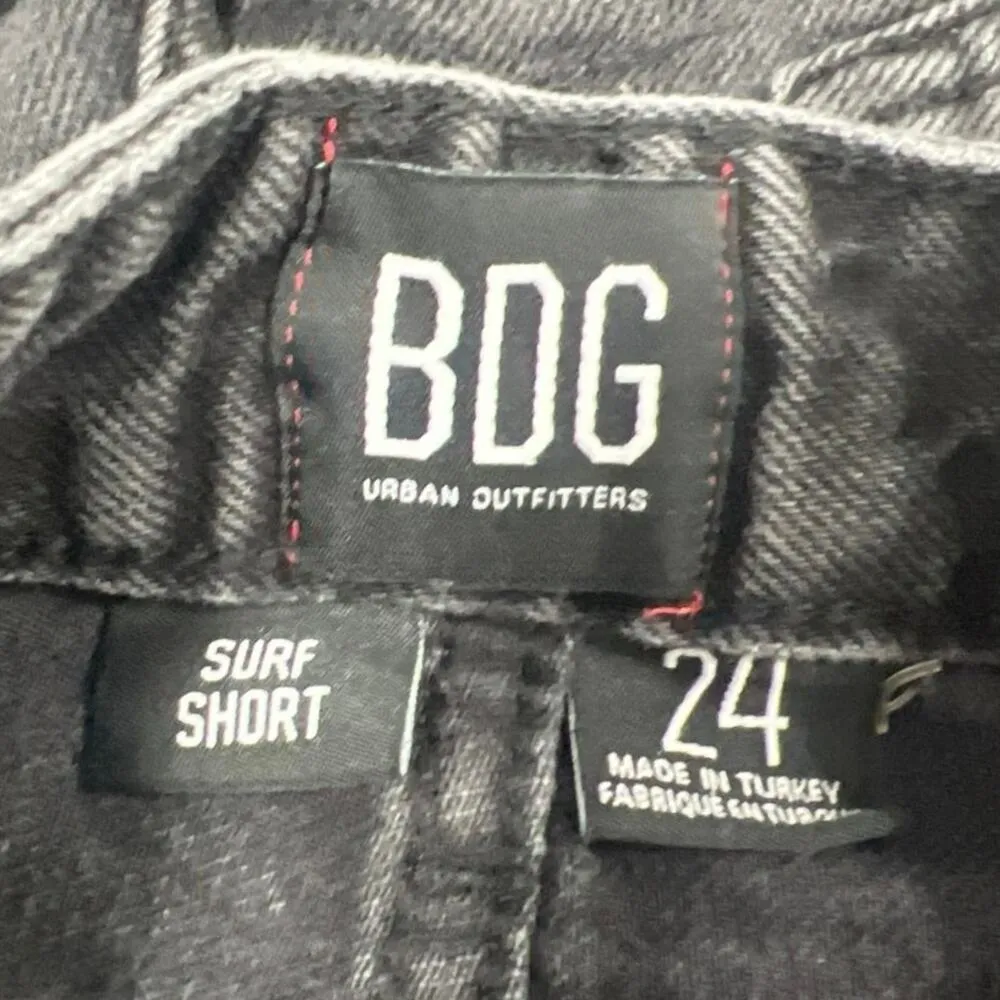 Urban Outfitters Surf Black Distressed High Waist Frayed Denim Jeans Shorts 24 - Image 3