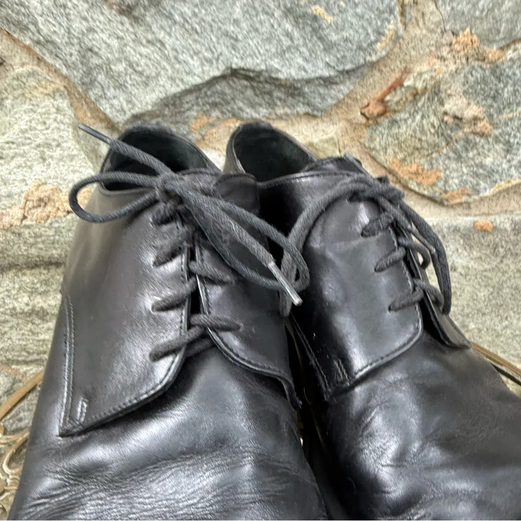 Vintage Italian Leather Box Trot Square Toe Platform Wedge Black Lace Up Shoes Size 9.5 - Image 2
