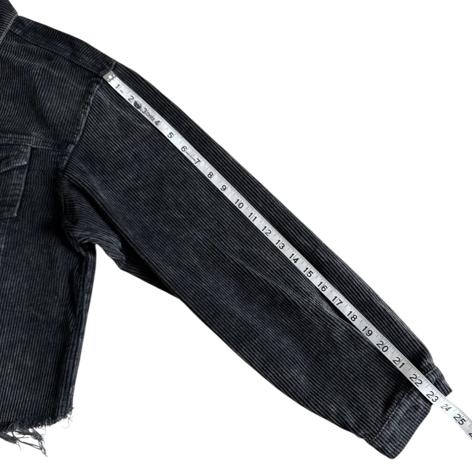 VICI ‎ Corduroy Jacket Distressed Hem Button Front Black Jean Jacket Medium - Image 7