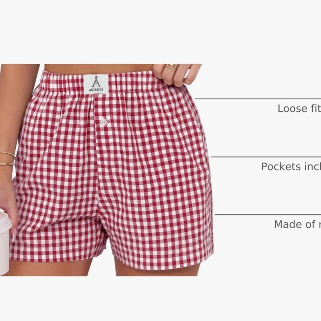 NWT ANRABESS Women’s Gingham Boxer Pajama Shorts - Image 7