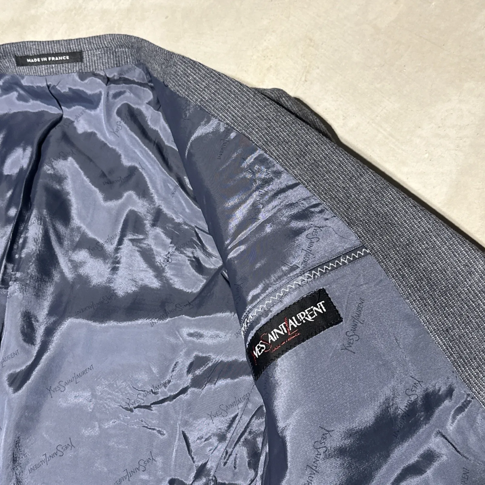 Yves Saint Laurent Men's Wool Blazer Made In France Grey Vintage Jacket SZ L - Image 13