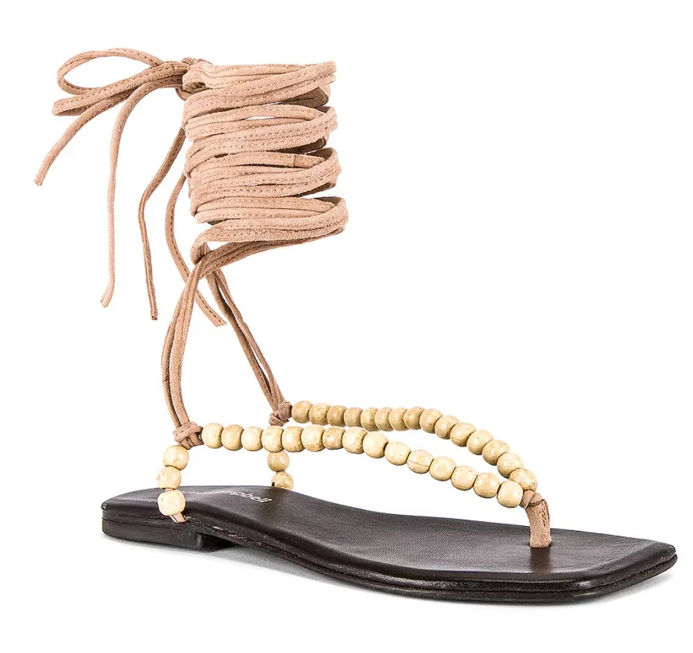 NEW Jeffrey Campbell‎ Xeniah Sandals Size 8 Natural Beaded Lace Up Boho Flats - Image 1