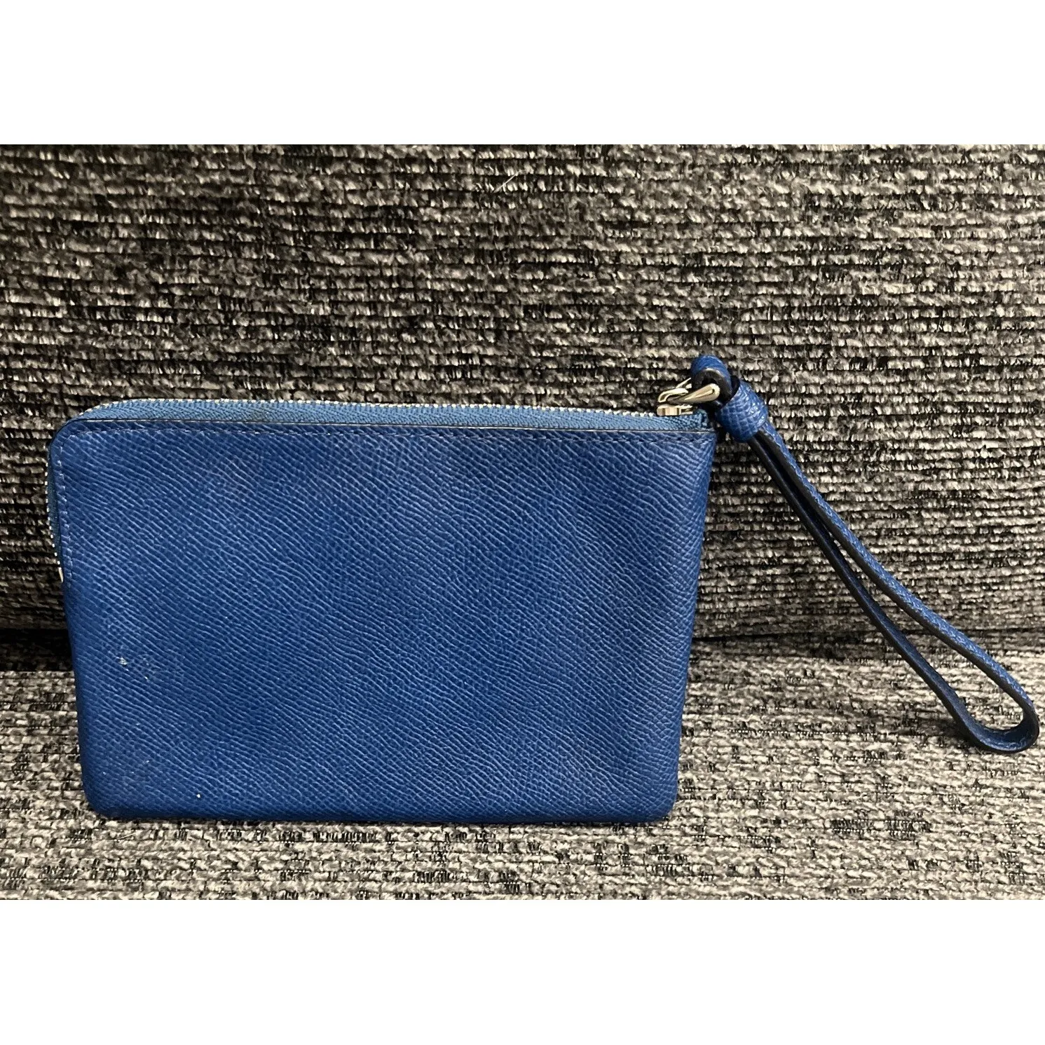 Authentic COACH Corner Zip Crossgrain Leather Wristlet Wallet Purse Blue F58032‎ - Image 2