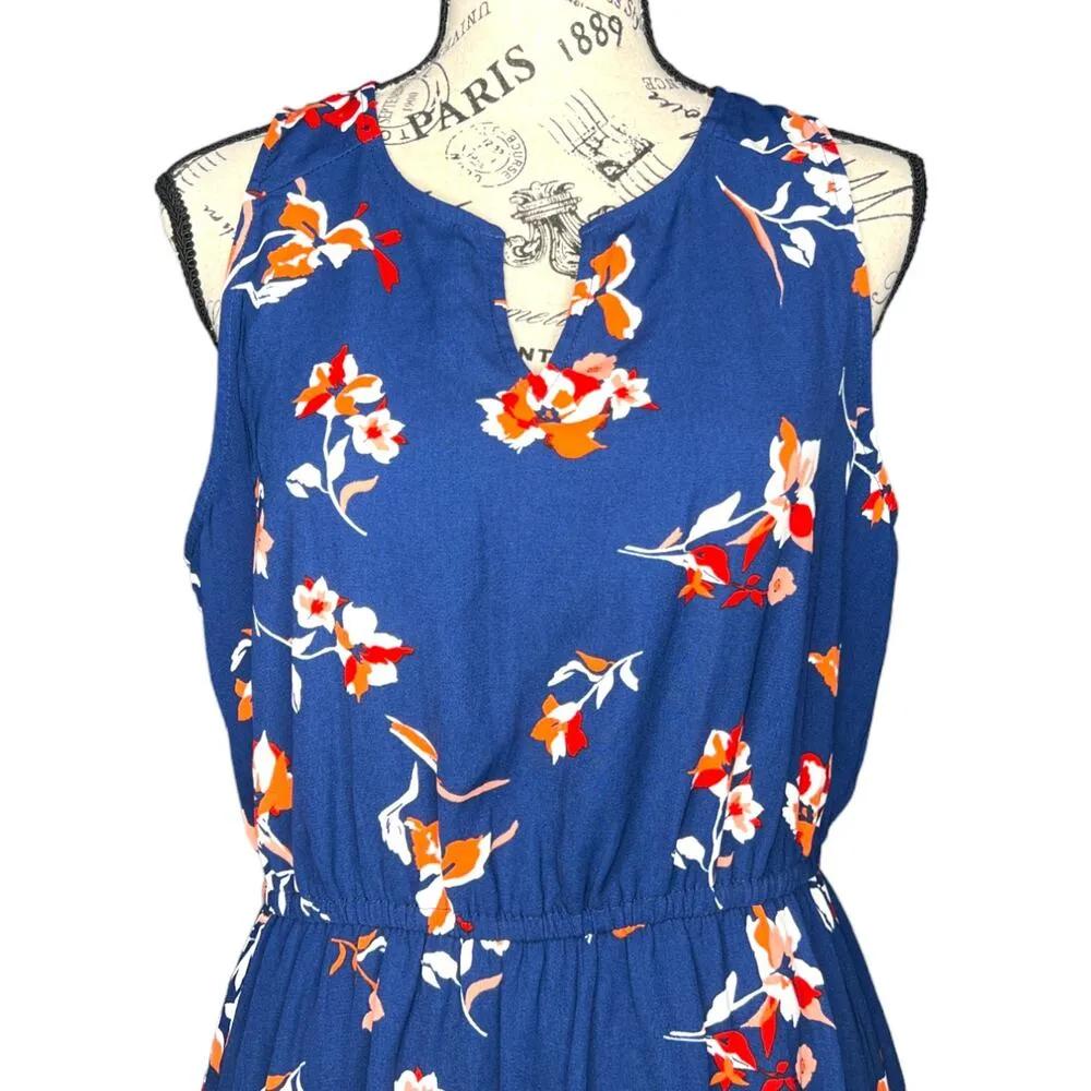 41Hawthorn MEDIUM PETITE Trisha Split Neck Dress Stitch Fix Floral Elastic Waist Blue - Image 6