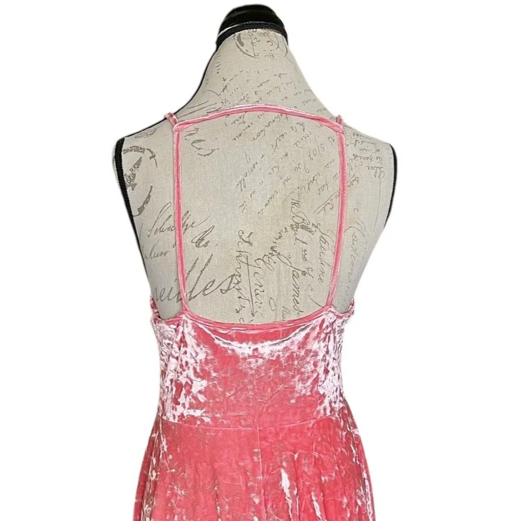 Y2K Forever 21 Womens Dress Plus Sz 0X Pink Crushed Velvet Skater Coquette 90's - Image 5