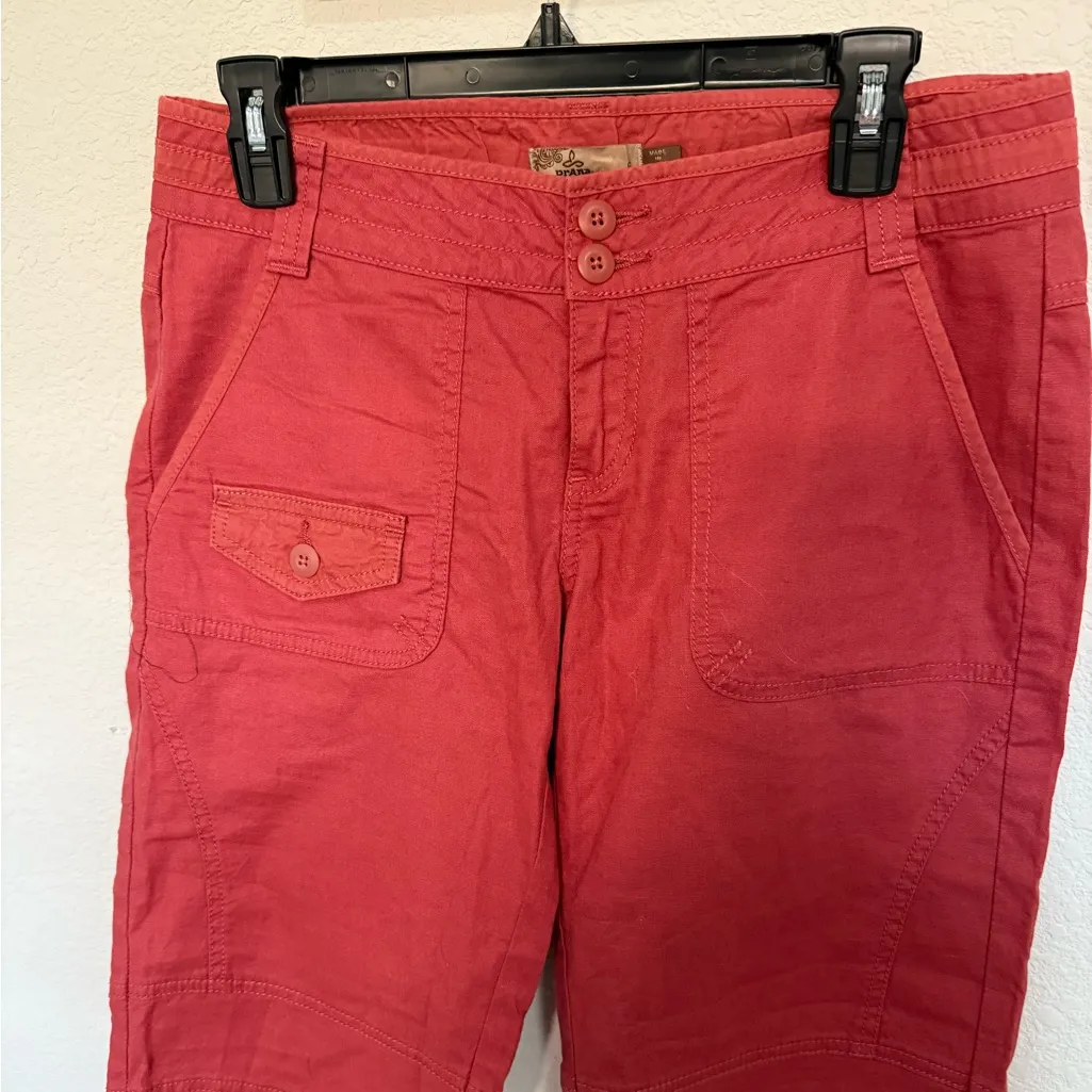 Prana Kelly Knicker Walking Shorts Size 6 Orange-Red Bermuda Utility Linen Blend - Image 3