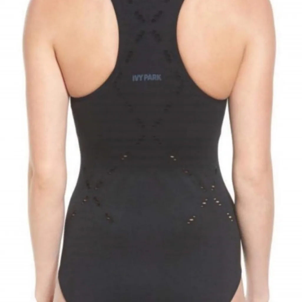 Ivy Park Black Seamless Criss Cross Perforated Bodysuit - Image 3