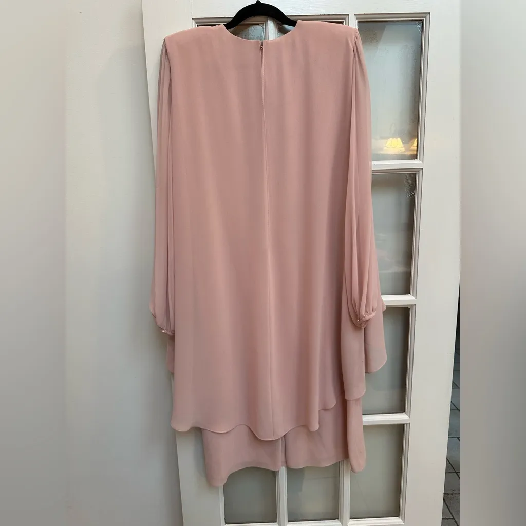 Vintage Ursula Of Switzerland Pink Long Sleeves Beaded Cape Dress Gown Size 16 - Image 7