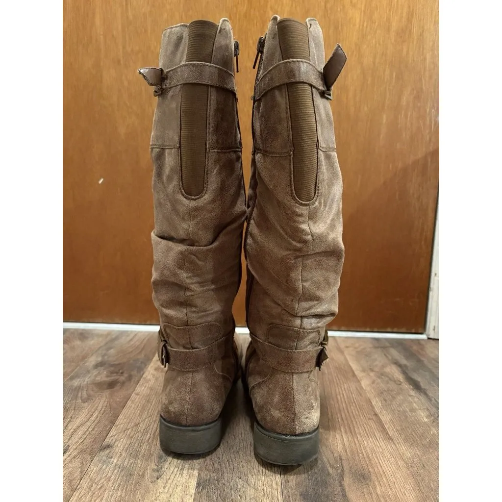 BARETRAPS Size 9 Tall Brown Faux Leather Riding Boot Equestrian Western Biker - Image 3