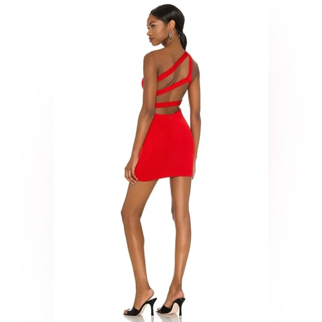 Superdown Davey red one shoulder strappy back mini dress women’s size medium - Image 2