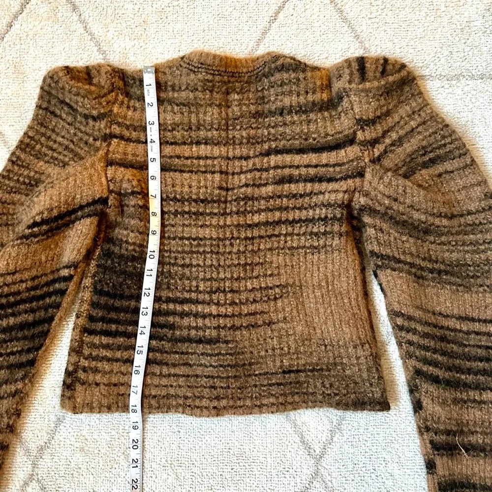 NWT Naadam Brown/Tan Space Dye Puff Shoulder Cropped Cardigan sz XS - Image 5