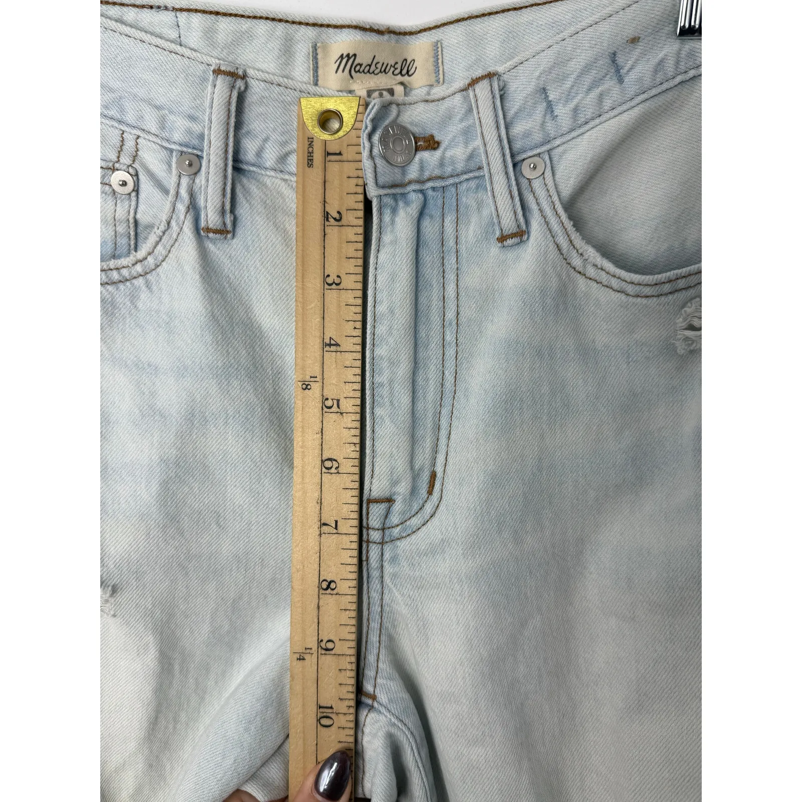 Madewell The Slouchy Boyjean 24 Light Wash Distressed Raw Hem Boyfriend Jeans - Image 11