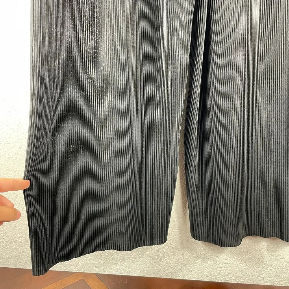 Coin Women's Black Pleated Wide Leg Pull On Pants Size Large Stretch Lightweight - Image 4