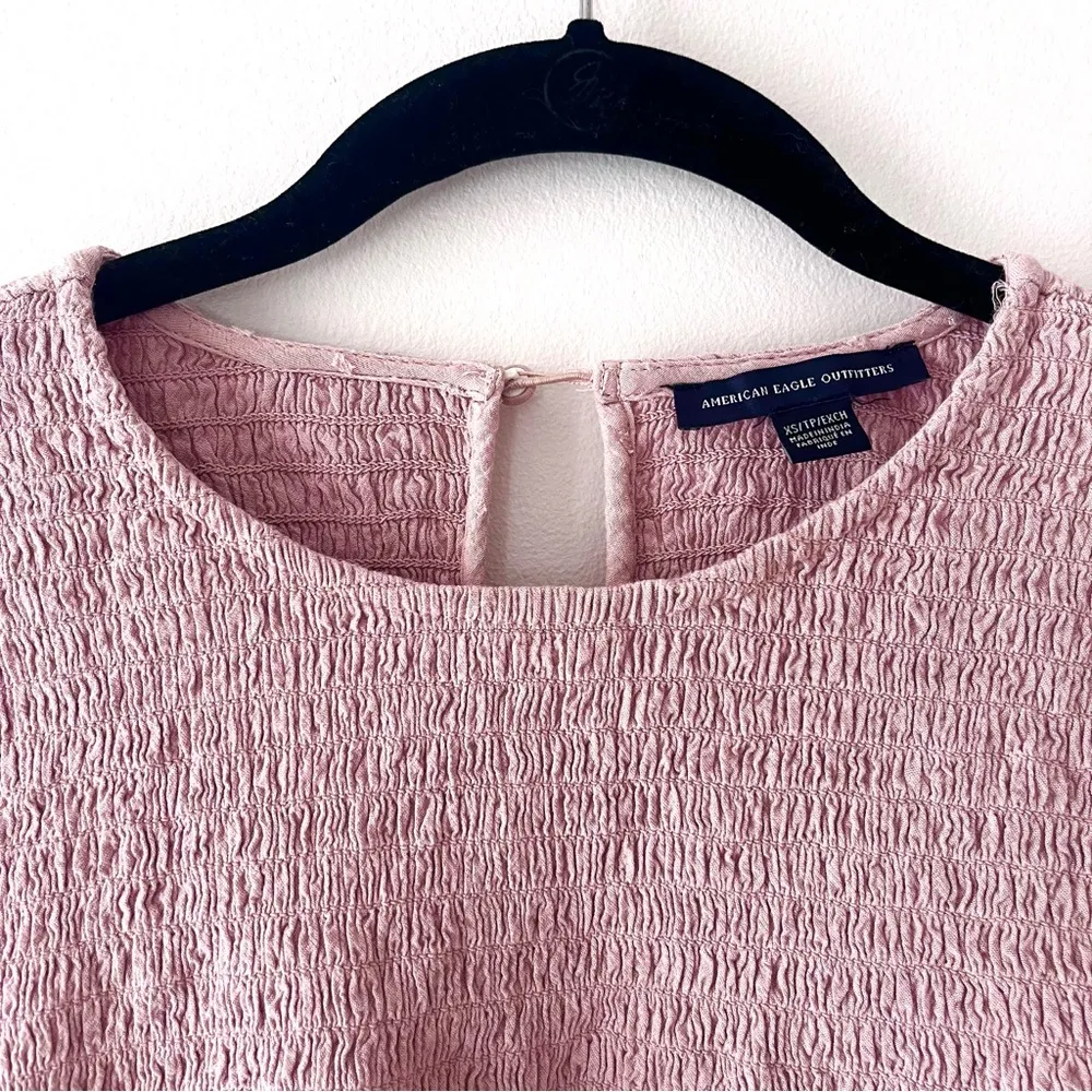 American Eagle Smocked Bell Sleeve Peplum Blouse Mauve Pink - Image 5