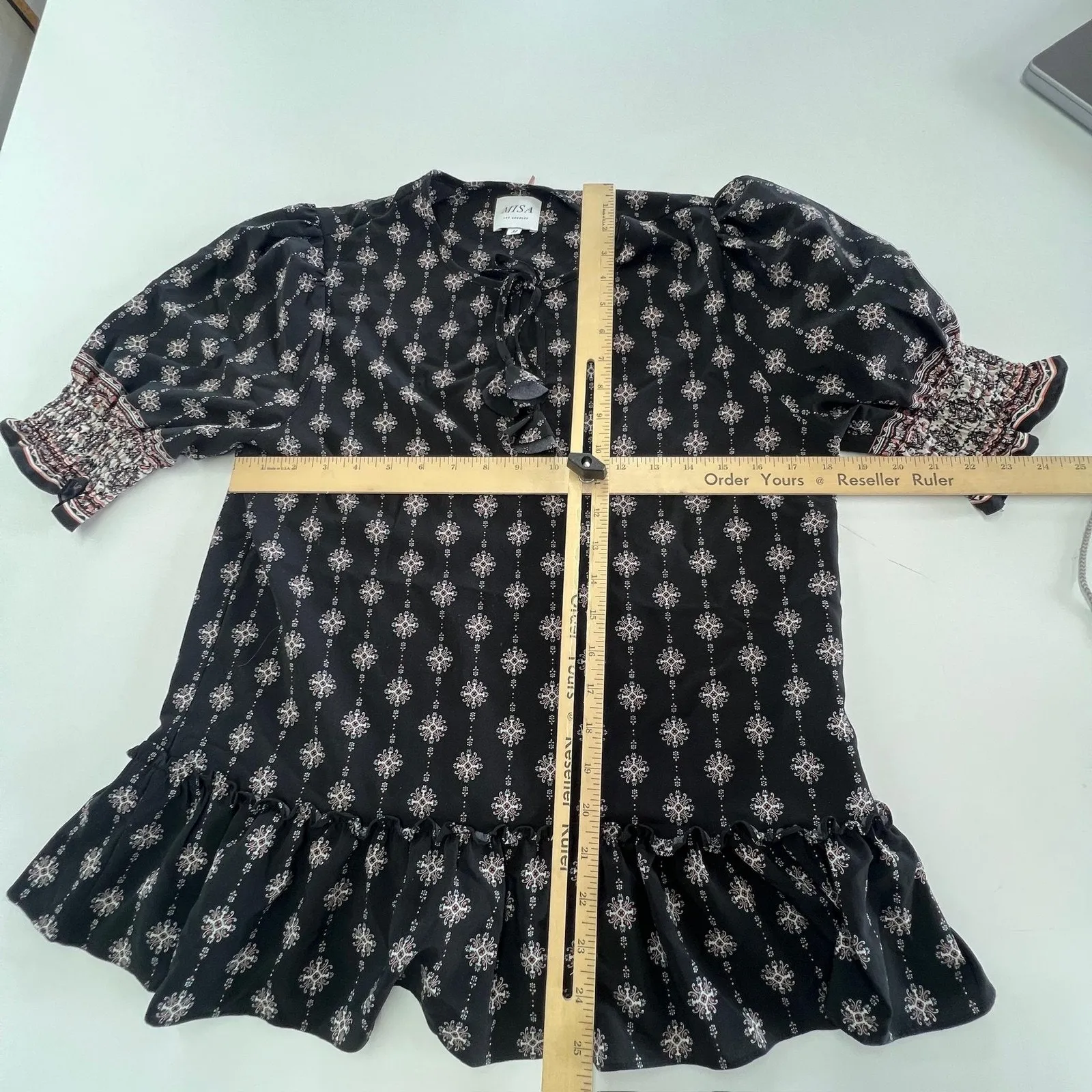 MISA Los Angeles Blouse Womens Medium Boho Print Ruffle Hem Peasant Top - Image 6