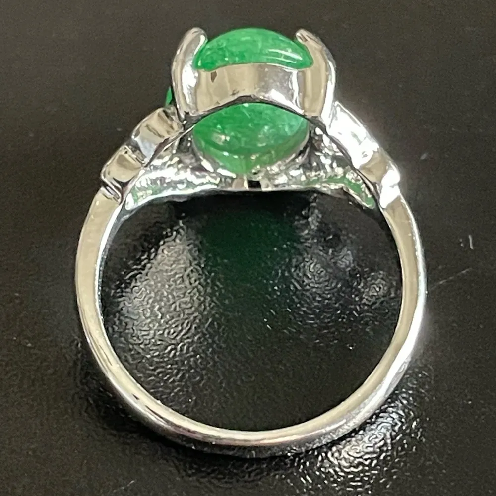 Women green jade S925 silver ring size 7.5 - Image 4