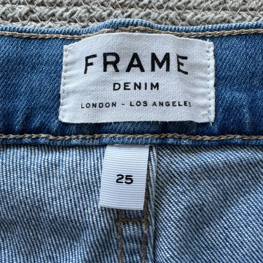 FRAME Denim Le Bardot Crop Flare Front Pocket Cropped Flare Raw Hem Jeans Sz 25 - Image 3