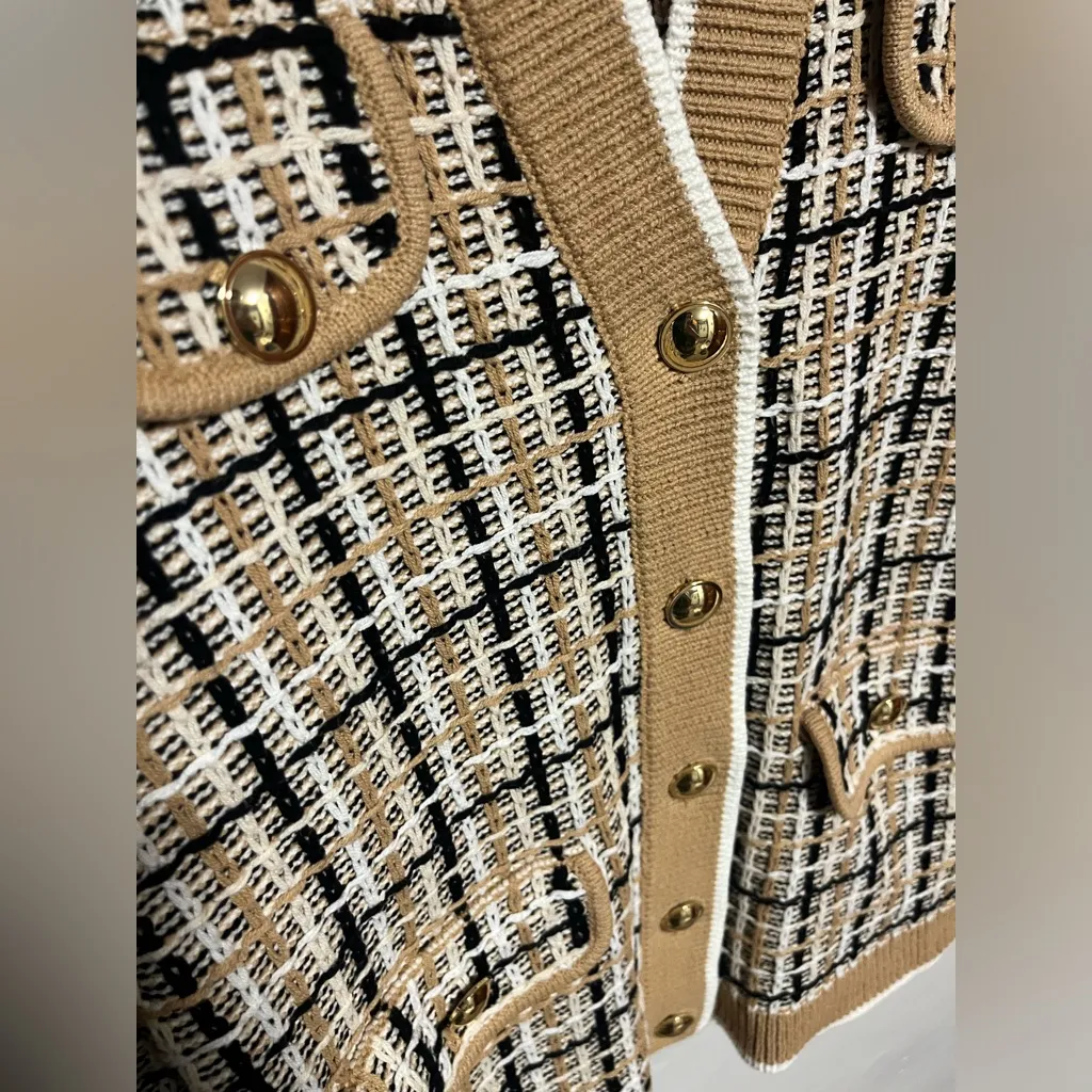 Ann Taylor Tan and Black Plaid Cardigan - Image 4