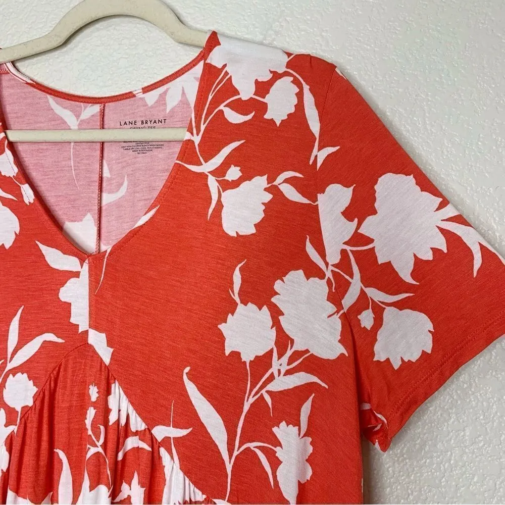 NWOT Lane Bryant Women’s Coral Floral Baby Doll Swing Tee - Image 4