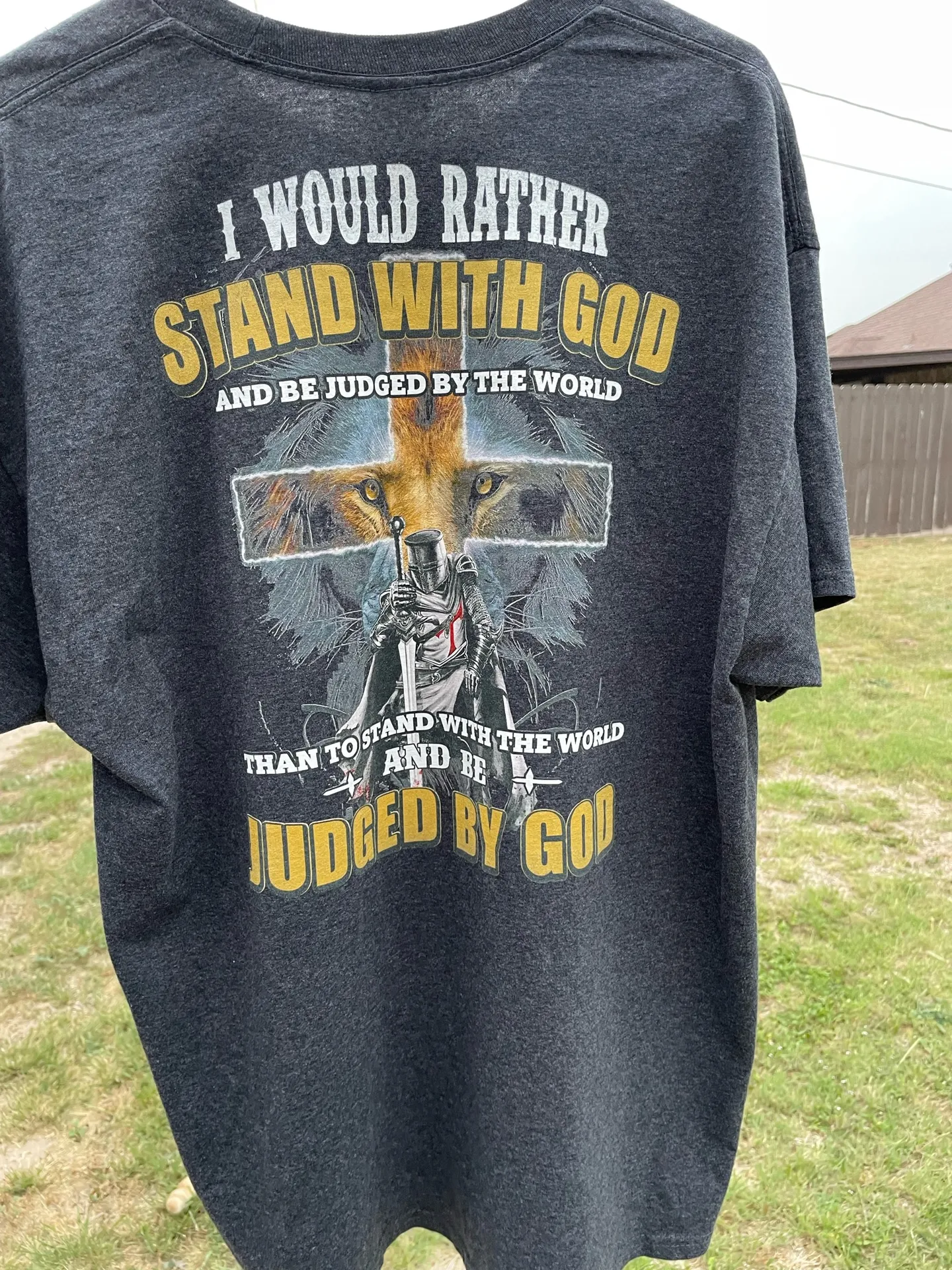 Hanes Stand with God knight dark gray short sleeve tee - Image 5