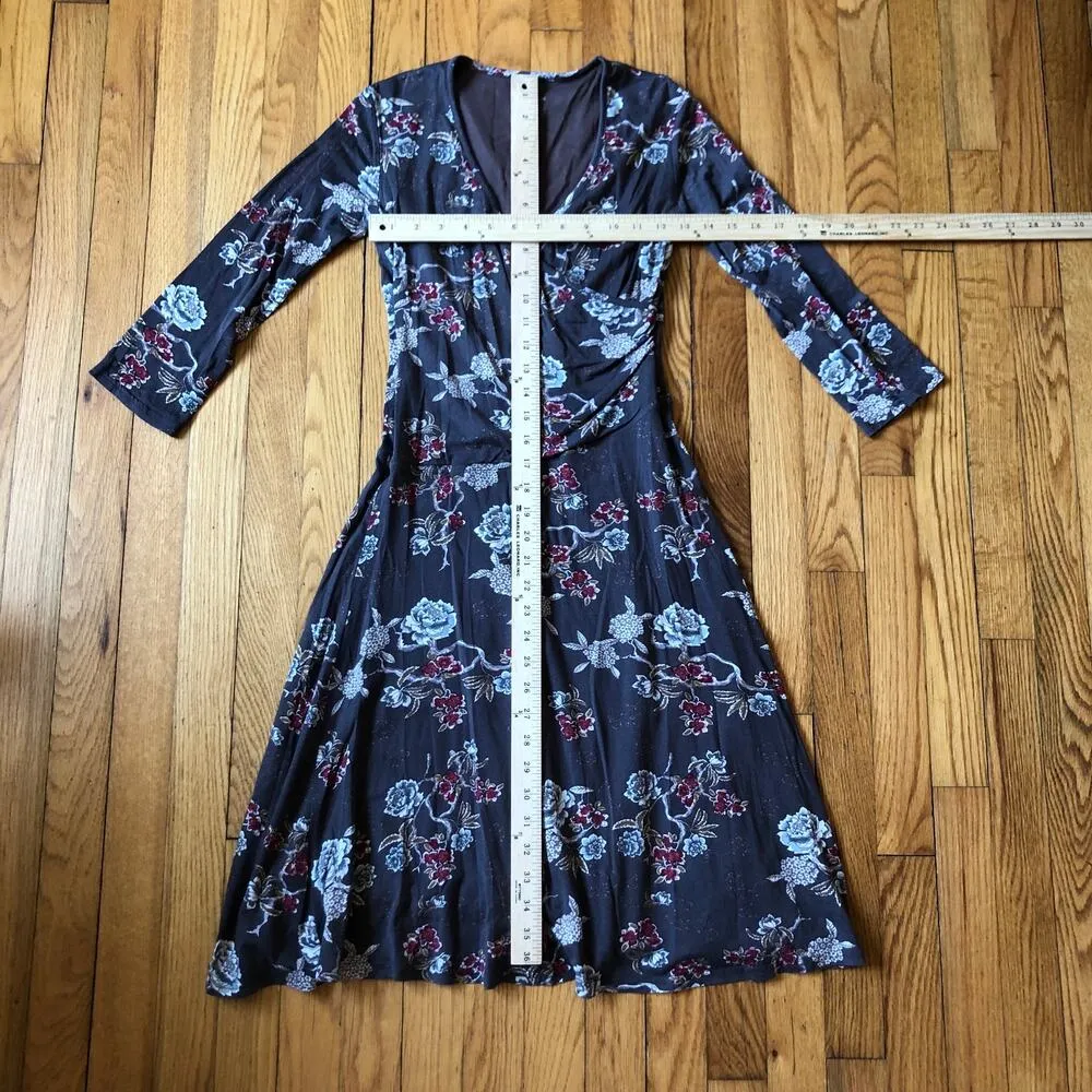 Garnet Hill EUC Women's Brown/Taupe Brianna Tencel Floral Knit Wrap Dress XS - Image 2