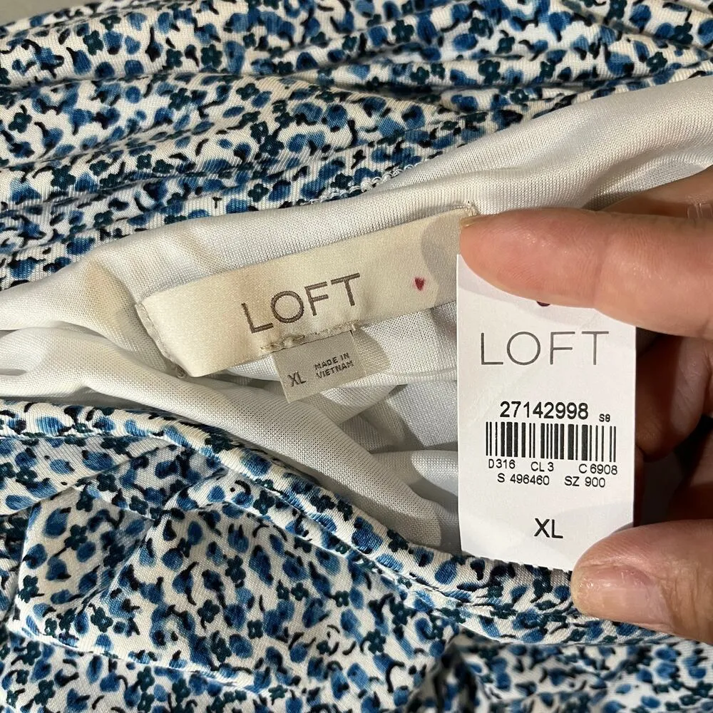 Loft Women's Side Knot Floral Ditsy Print Crewneck Jersey Midi Dress Size XL NWT - Image 3