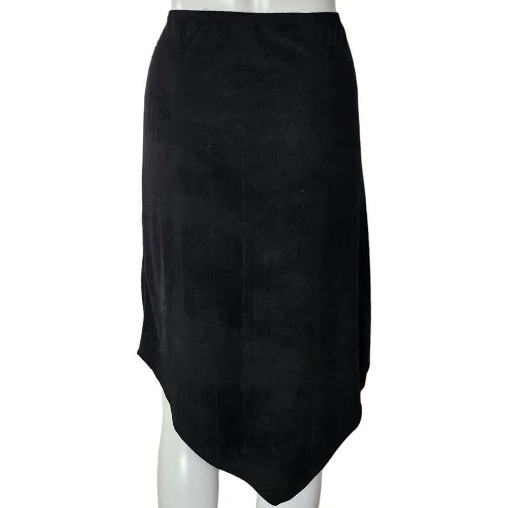 Vintage Fashion Bug 90s Black Faux Sued Assymetric Hem Slip Skirt Size Large - Image 4