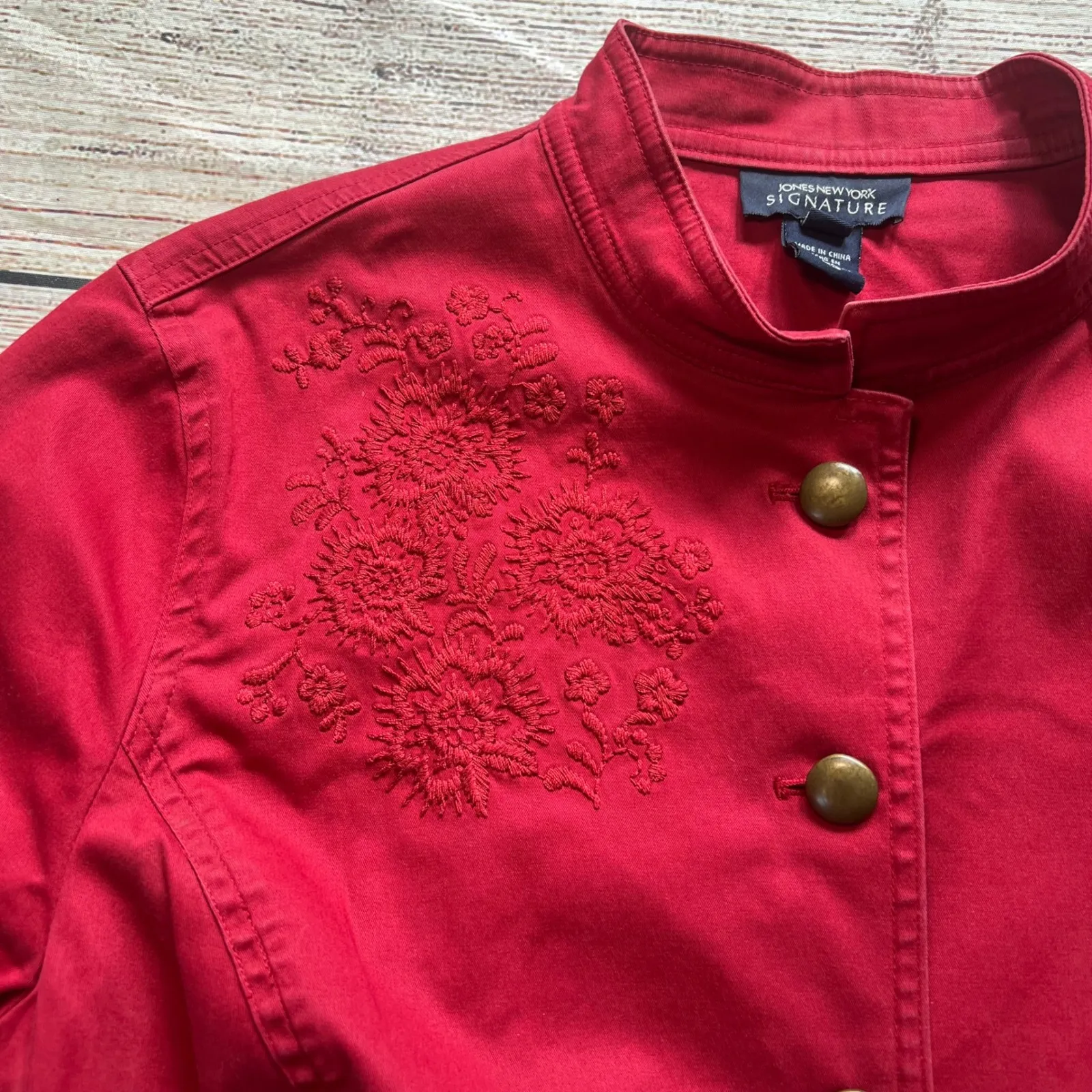 Vintage Jones New York Red Floral Embroidered Collared Jacket Womens XL y2k fall - Image 4