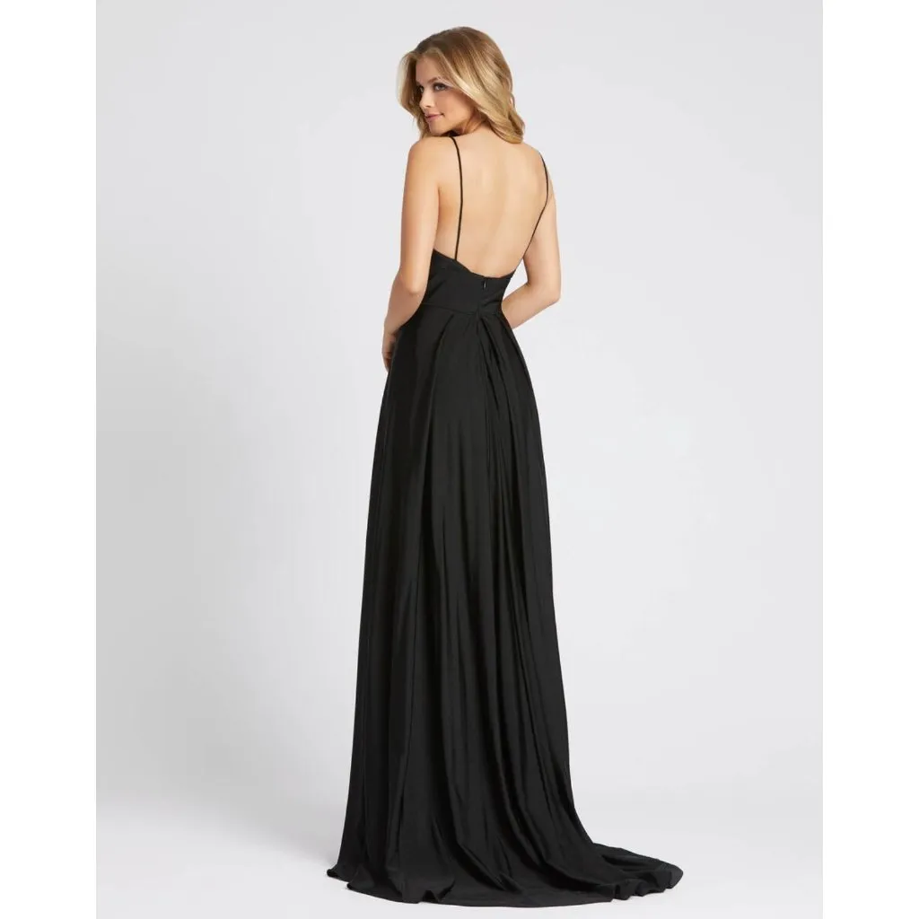 IEENA Mac Duggal 26165I Deep V Neck High Slit Sleeveless Gown Black Womens Size - Image 2