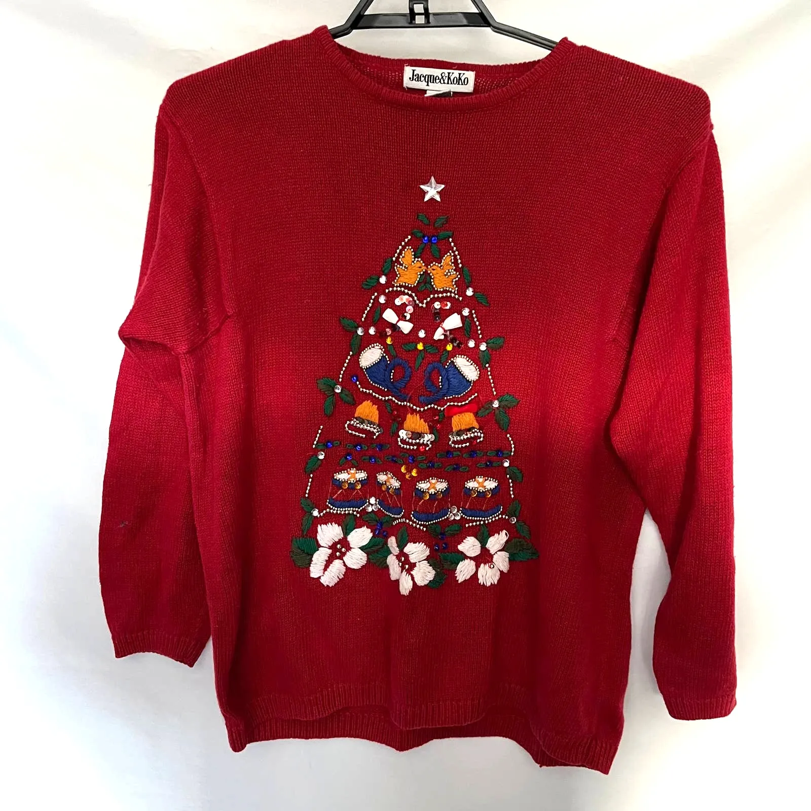 Ugly Christmas Sweater Sz 14/16 Jacque Koko Y2K 12 Days Tree Beading Embroidery Red - Image 11