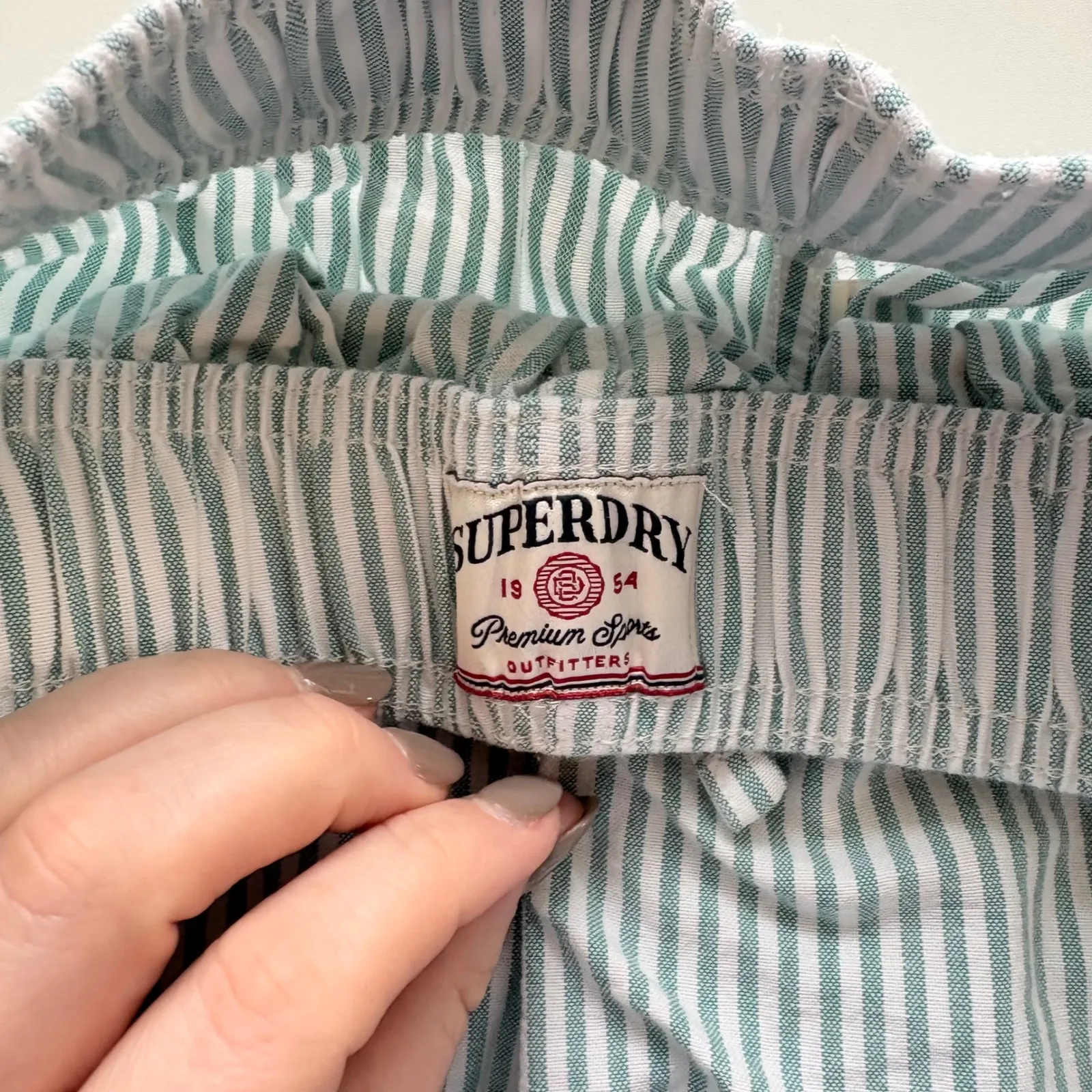 Superdry Striped Lounge Shorts Women Mint White Boxer Drawstring 4 - Image 2