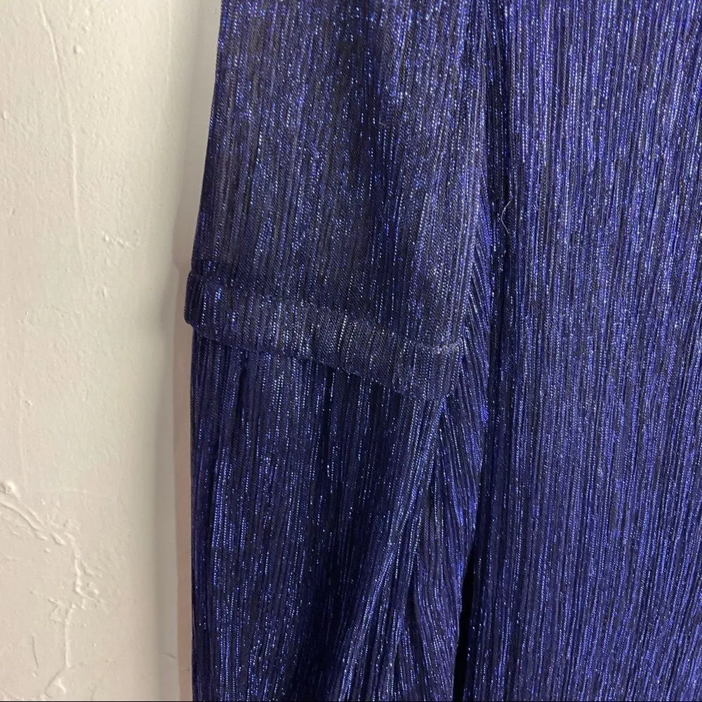 Moulinette Soeurs Anthro Blue Metallic Accordion Pleat Long Sleeve Top XS - Image 4