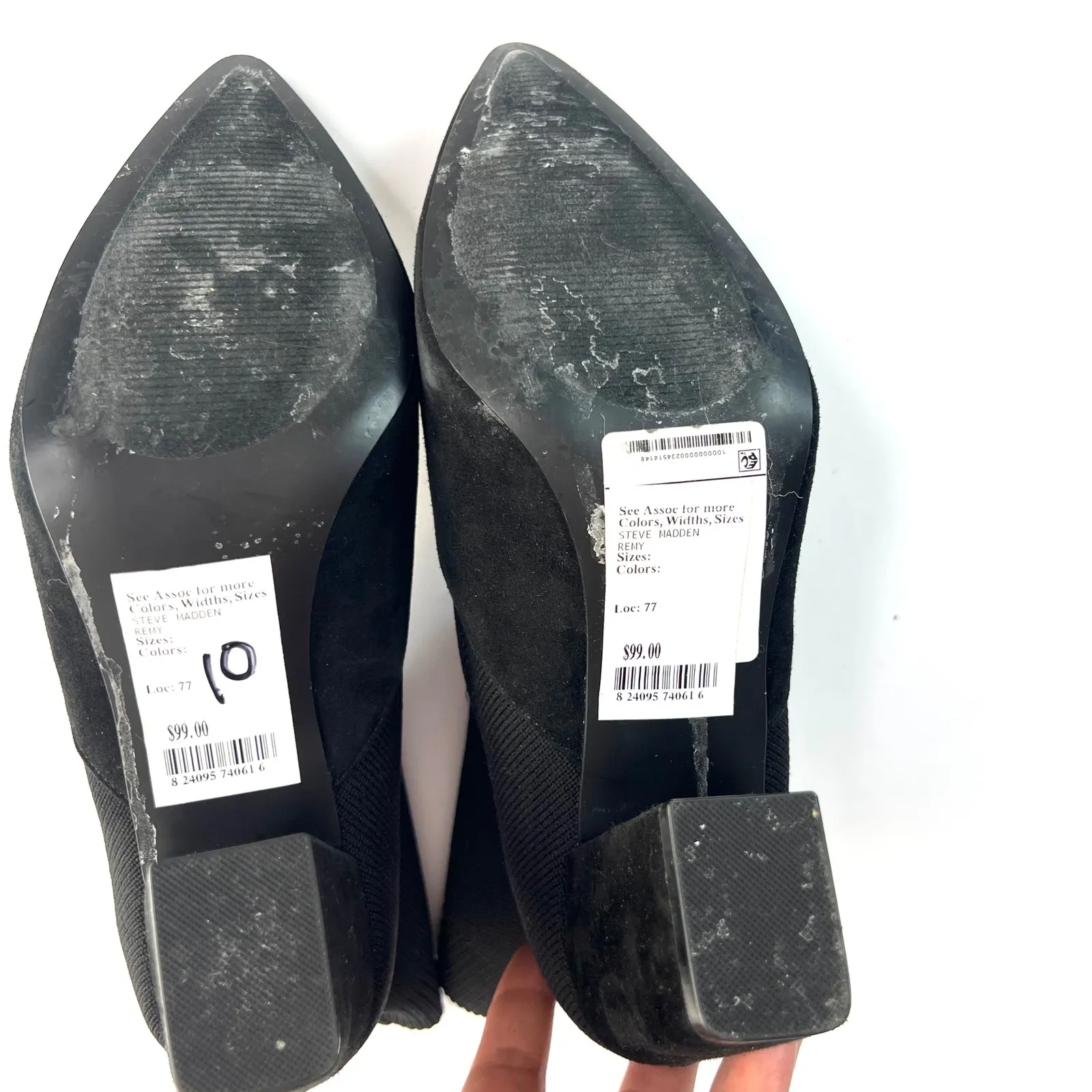 Steve Madden Richter Black Suede Sock Ankle Boots Block Heel Pointed Women Sz 8 - Image 7