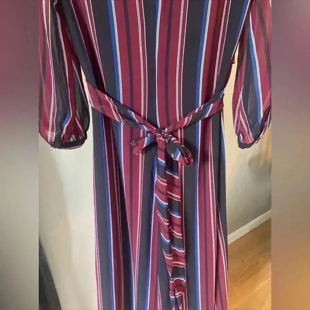 Madewell Wrap-Around Maxi Dress‎ in Stockdale Stripe Maroon Navy Size 00 ($178) - Image 4