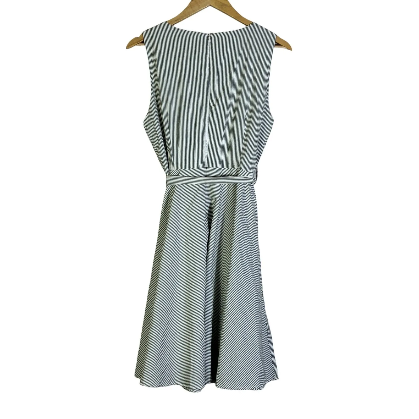 Listicle Striped Wrap Midi Dress Womens L Green White Sleeveless Tie Waist - Image 6